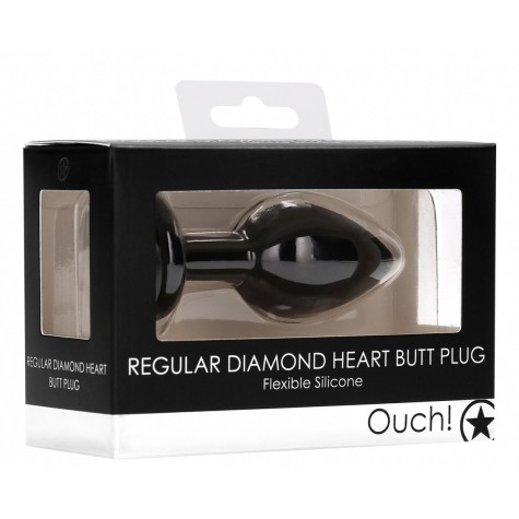 Черная анальная пробка с прозрачным стразом Diamond Heart Butt Plug - 7,3 см.