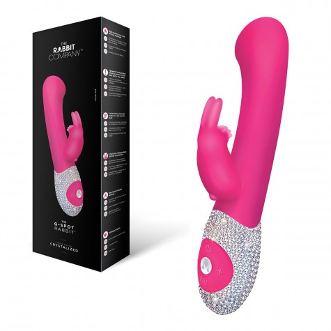 Розовый вибромассажёр The G-spot Rabbit с украшенной стразами рукоятью - 22 см.